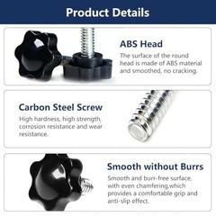 12 Pcs 1/4″-20 x 1 Thumb Screws Star Knob Black Plastic