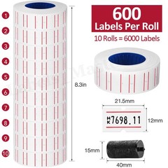 Price Labels Gun Paper Tag Sticker for MX 5500 Refill Ink Roll White Red Line US