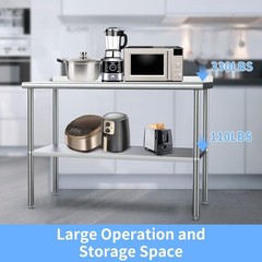 60” x 24” Stainless Steel Table for Prep & Work with Backsplash for Kitchen