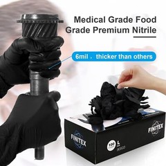 FINITEX Large Pack of 100 Black Nitrile Disposable Medical Gloves 6 mil