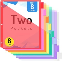 Set of 8 Durable Tab Dividers with Double Pockets for 3-Ring Organizers