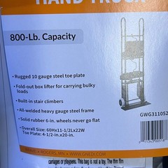 BRAVE Hand Truck 800 Lb. Sz 16″W x 6″L x 59″H Black GWG311052