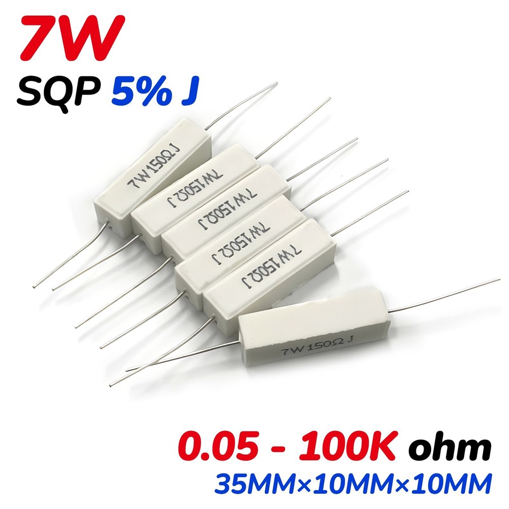 7 Watt Wire wound Cement Resistors Axial 0.05 ohms to 100K ohms 5% J Full range