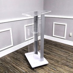Returned Item Clear Acrylic Plexiglass Podium Metal Corners Church Pulpit