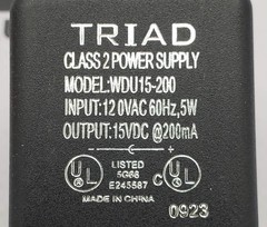 Triad Magnetics WDU15-200 Power Supply Cord 120VAC 15VDC 5W