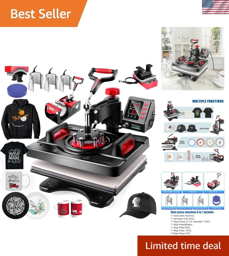 Professional 8 in 1 Heat Press Machine Sublimation Machine 12″ X 15″ Shirt Pr…