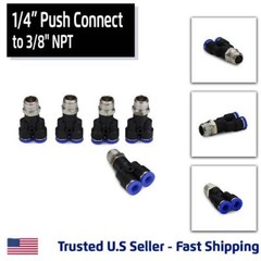 5 Pack, Y Pneumatic Fitting, Push Connect 1/4″ Tube to 3/8″NPT