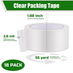 Clear Packing Tape, 18 Rolls Heavy Duty Packaging Tape Refill for Moving Boxes,