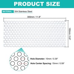 11.8″ x 5.9″ 304 Stainless Steel Perforated Sheet, 0.39″ Hole 19GA Screen Meshes