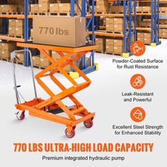 VEVOR Hydraulic Lift Table Cart 770 lbs Manual Double Scissor Lift Table 59″
