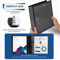 Sleek Black 1.5” 3 Ring Binder – 325 Sheets, Eco-Friendly, Clear View Finish