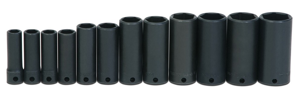 12pc 5/16 – 1″, 3/8″ Drive,6 Point Impact Deep Socket Set Clip Rail Williams USA