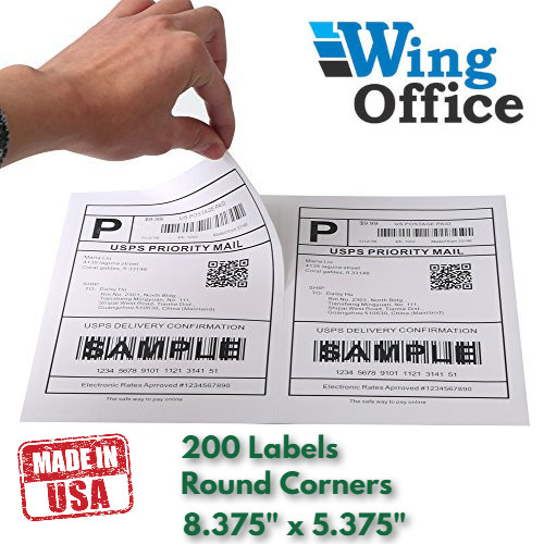 Wing Office – 200 – Shipping Labels – 8.375″ x 5.375″ – Self Adhesive – USA Made