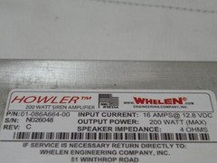 Whelen Howler 01-086A664-00, 200W, 16A, 12.8VDC Amplifier Strobe Power Supply
