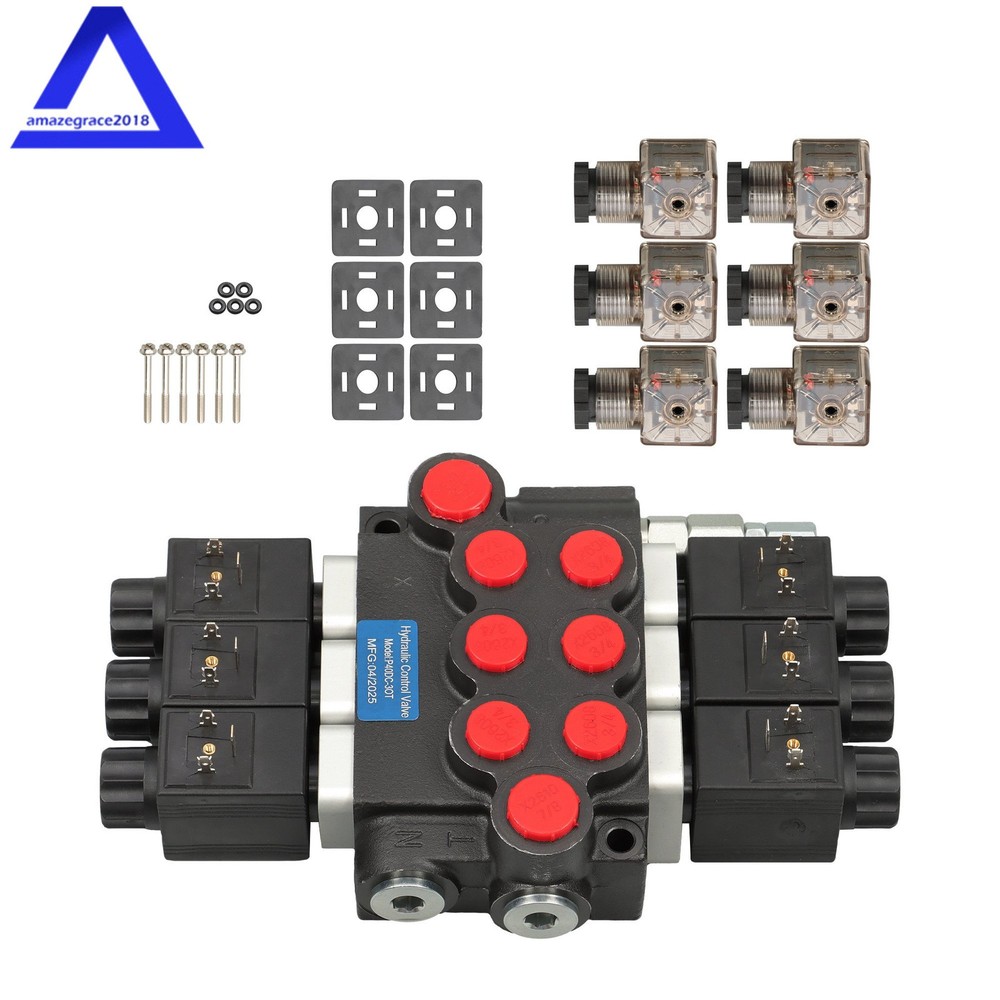 3 Spool,13 GPM, Hydraulic Monoblock Solenoid Directional Control Valve 12V DC