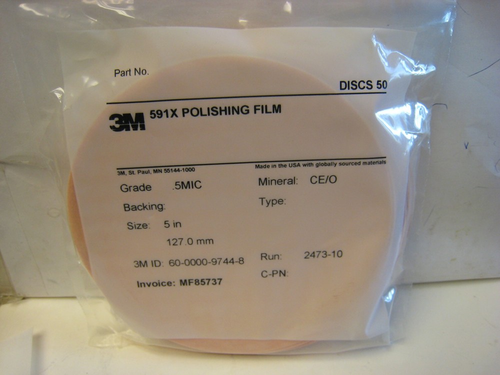3M POLISHING FILM DISCS 591X 5XNH .5 MIC CERIUM OXIDE NON-PSA 50 DISCS PER PACK