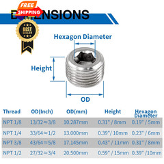 LifCratms 3/8″ NPT Male Plug, 304 Stainless Steel 3/8” NPT, 304