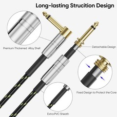 Guitar Cable 10 ft, Instrument Cord 22AWG, Gold-Plated 1/4 Inch Jack, for Ele…