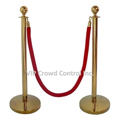 ROPE STANCHION, 5 PCS SET, CROWN TOP AND GOLD POLISH S.S. 12″ DOMED BASE