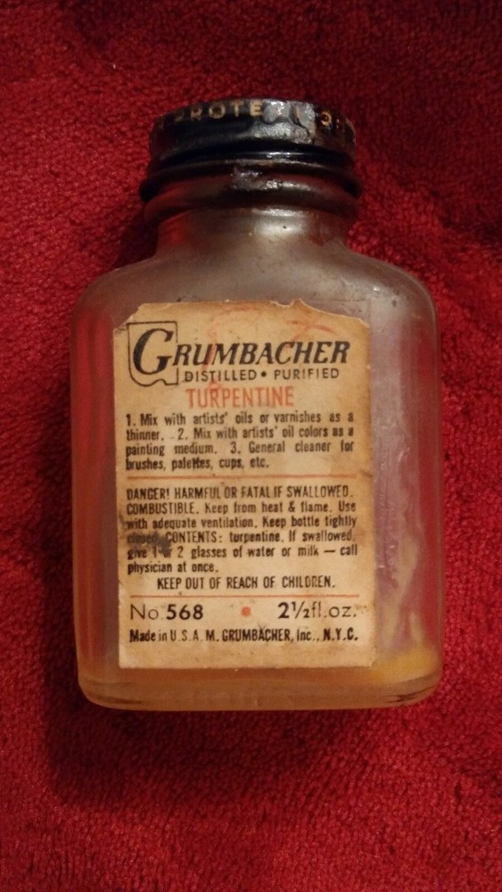 Vintage grumbacher Vintage Grumbacher Distilled Purified Turpentine Bottle