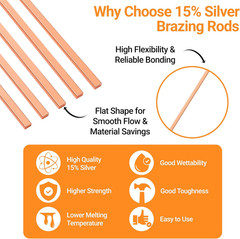 15% Silver Brazing Rods AWS Bcup-5 40 Sticks Silver Solder Phos Copper Brazing A