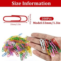 Paper Clips, 200 Medium 1.3 inch, Red, Green, Yellow, Blue, White, and Pink
