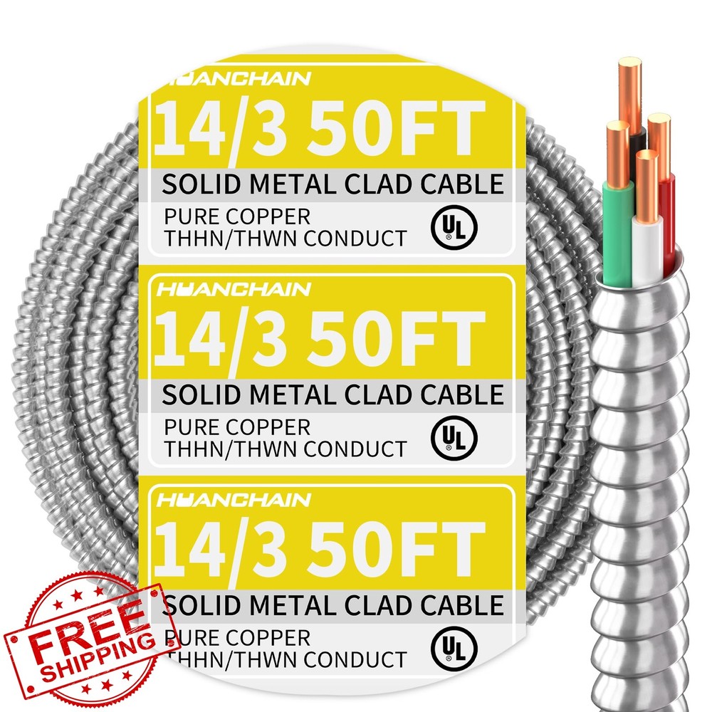huanchain 14/3 MC cable 50ft 3x14awg