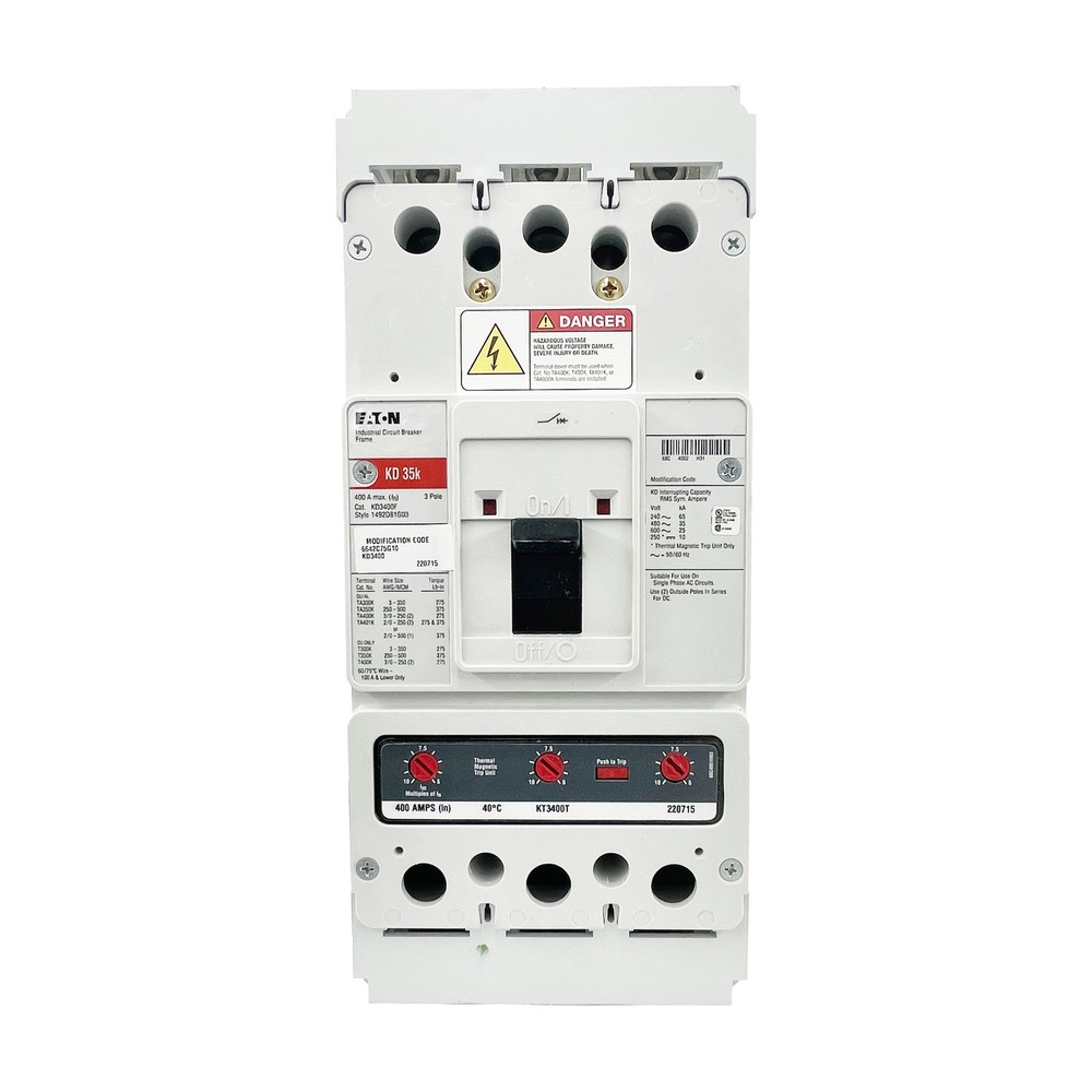 NIB – Eaton – KD3400 – Molded Case Circuit Breaker – 400A, 3-Phases, 600V