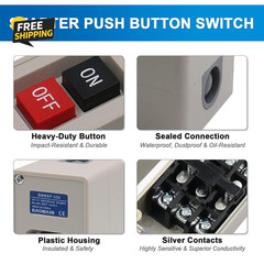 Self-Locking Push Button Switch 3-Phase 30A 3.7KW, Industrial 3-Pole Heavy Duty