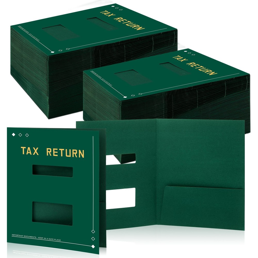 100 Pcs Green Tax Return Folders Bulk 9 x 11.25 Inches Income Tax Organizer w…