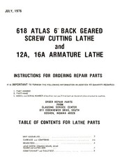 618 Back Geared Screw Cutting Lathe Operator & Parts Manual Fits Atlas 6 inc