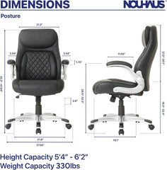 +Posture Ergonomic PU Leather Office Chair. Click5 Lumbar Support with Flipadjus