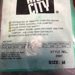 River City, Coverall Green,298series, Size-M, .35mm PVC/Polyester, Style#:2981