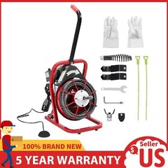 Drain Cleaner Machine Portable Electric Drain Auger Sewer Snake 75 Ft x 1/2 Inch