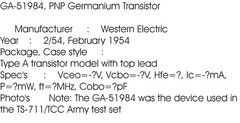 1 EACH WESTERN ELECTRIC 1950’S TRANSISTOR UNUSED UNTESTED GA 51984 NO CASE