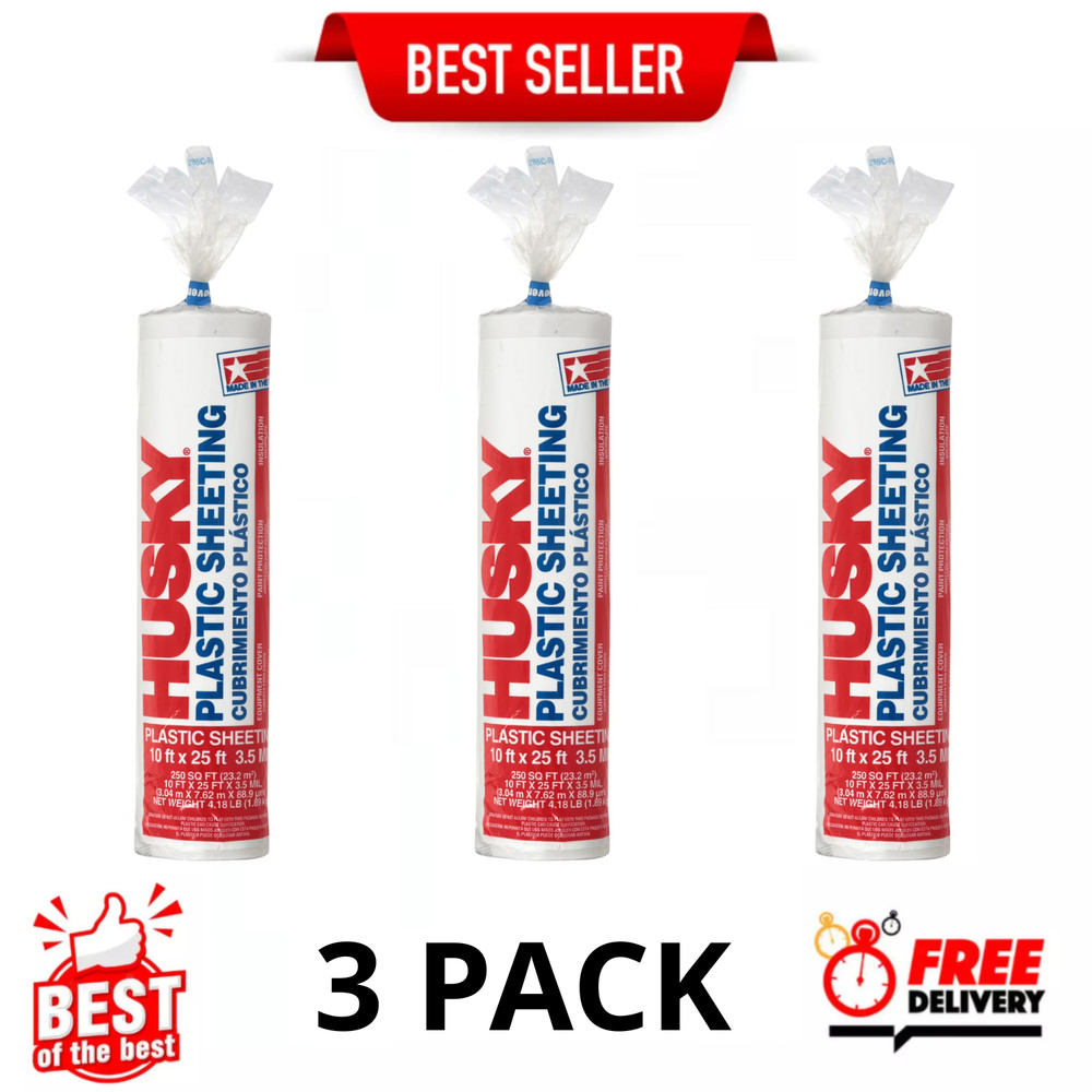 Husky 3.5 Mil Clear Plastic Sheeting, 10 ft. x 25 ft., 3 Pack