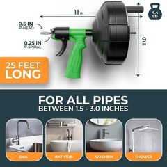 Eco-Friendly 25FT Drain Snake with Automatic Feeding & Video Instructions