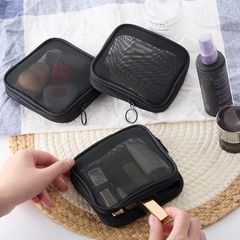 Fnuqz 4 Pcs Mesh Cosmetic Bag Transparent Zipper Mini Black