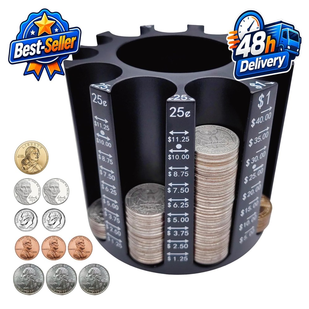 CO5IN1 Coin Sorter Pen Holder – 540pcs Capacity, 360° Rotatable