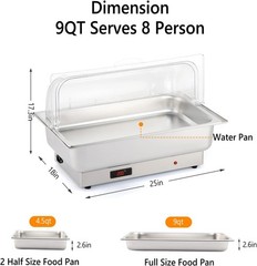 Electric 9QT Roll Top Chafing Dish Buffet Set Stainless Steel Chafer Food Warmer