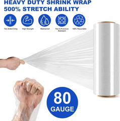 2 Rolls Clear Stretch Wrap 12″ X 1000 FT X 80 Gauge, Industrial Heavy Duty Stret