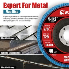 Flap Discs 40 Grit 4 1/2 x 7/8 Inch 50 Pack Stainless Steel EZARC Type