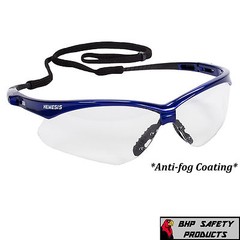 KLEENGUARD NEMESIS SAFETY GLASSES 47384 CLEAR ANTI-FOG LENS BLUE FRAME (1 PAIR)