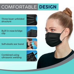 100 PCS Disposable Face Mask Non Medical Surgical 3 Ply Ear loop Black Masks USA
