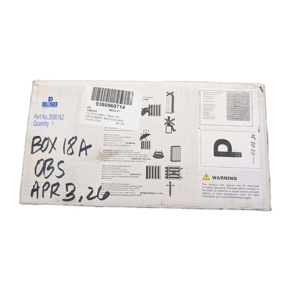 Dollinger SPX 3506162 MVP-6020-2424 TURBO KLEEN Final Panel Filter Element NIB