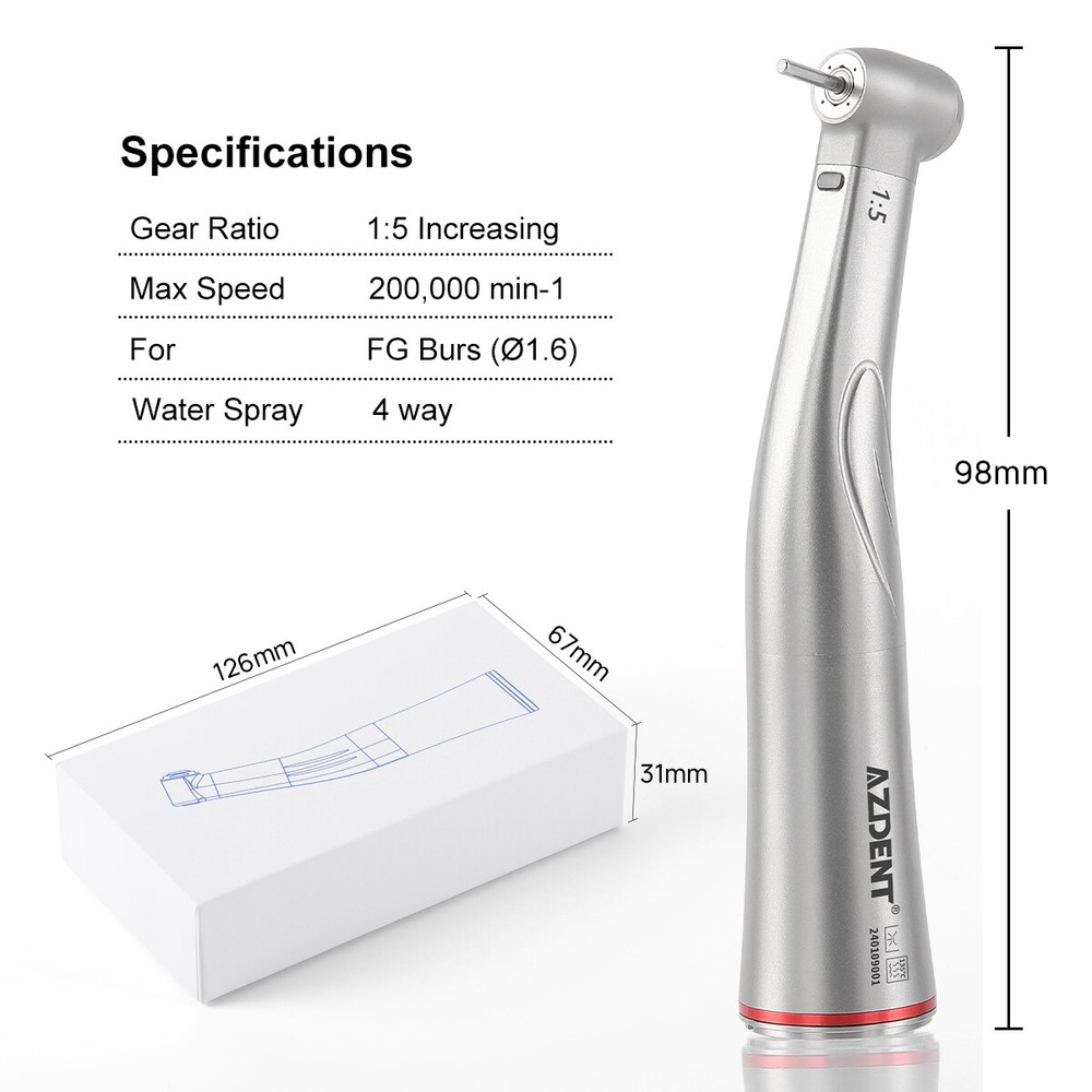 Dental LED Fiber Optic 1:5 Increasing Contra Angle Handpiece fit Electric Motor