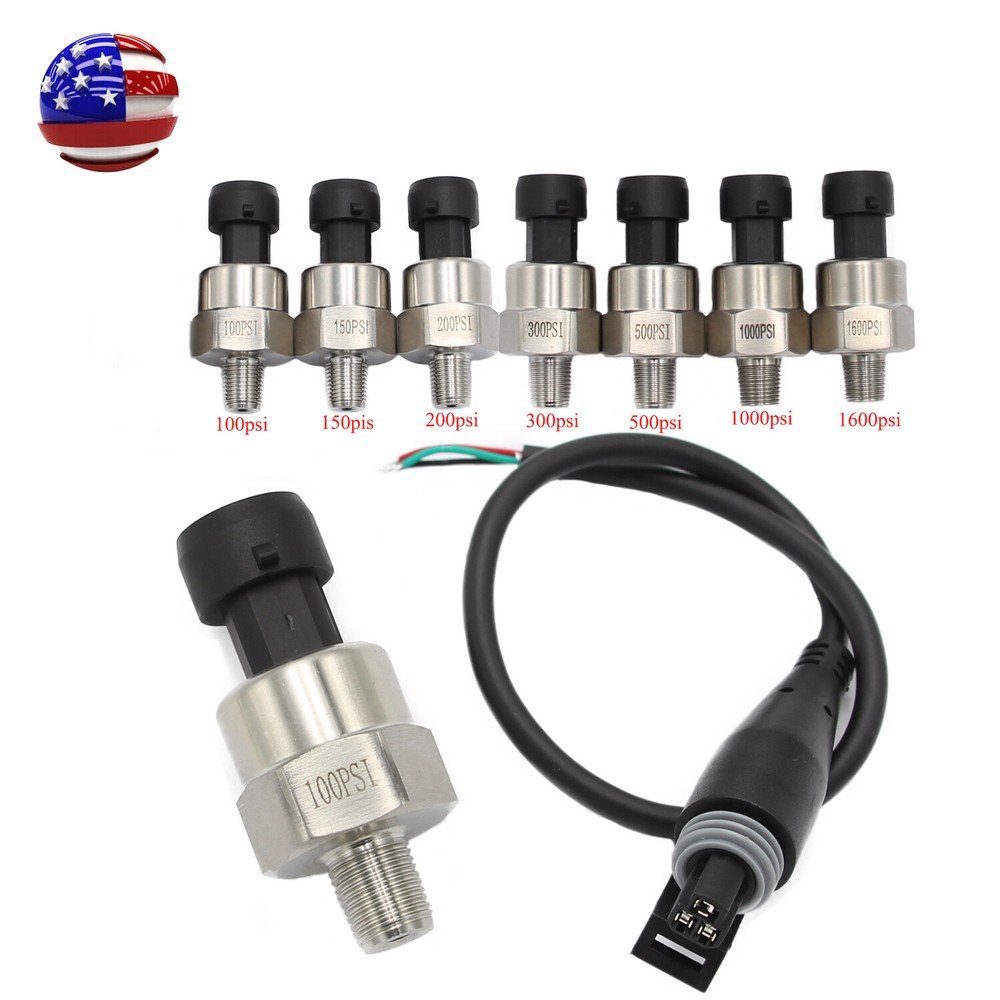 5V Fuel Pressure Transducer 100/150/200/300/500/1000/1600Psi for Oil Air Water