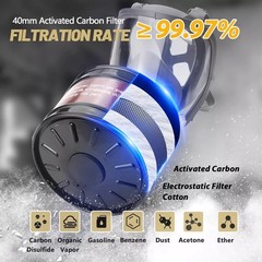 Full Face Respirator Gas Mask w/ Filters -2PCS 40mm Activated Carbon Filter 6800