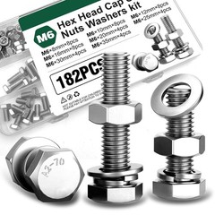 182PCS M6 Nuts and Bolts Assortment Kit A2-70 Stainless Steel Hex Screw Set