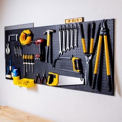 WallPeg 4 Black Plastic Peg Board Panels-96” Wide Garage Tool Pegboard Organizer